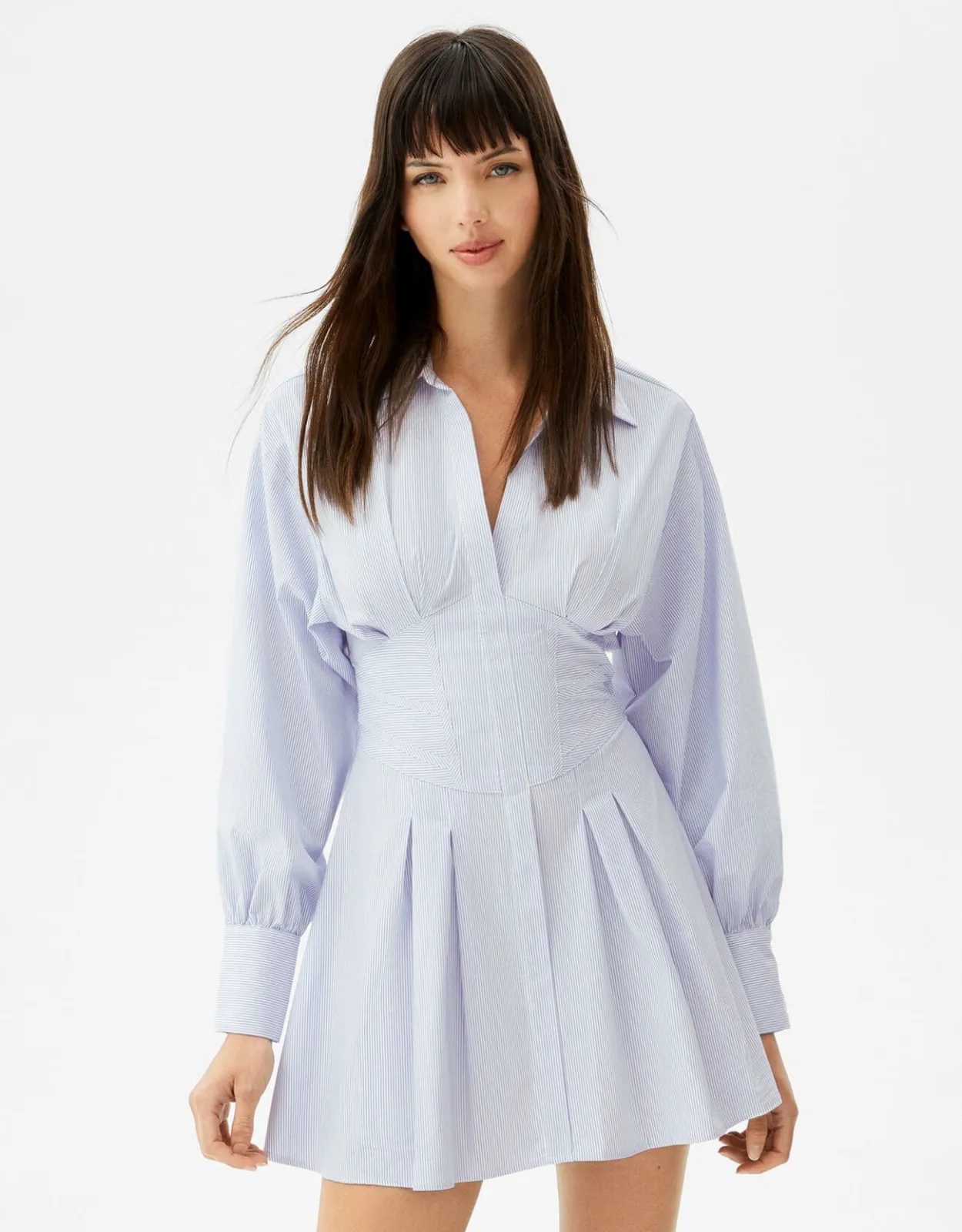 Minihemdkleid aus Popelin mit Corsage-Detail