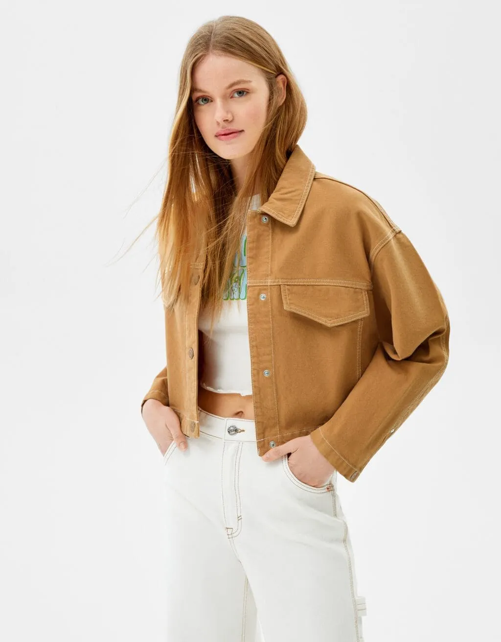 Truckerjacke aus Baumwolle mit Kontrastfarbe